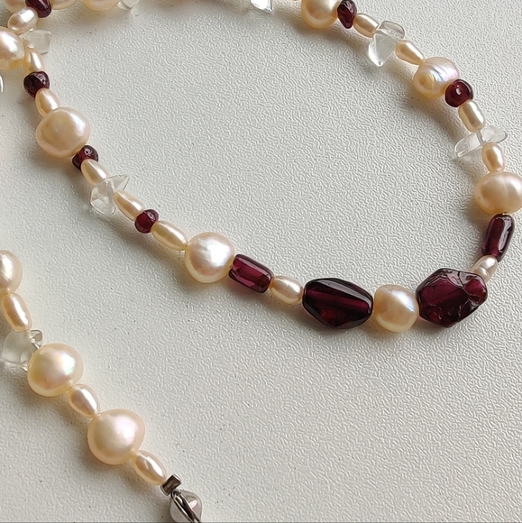 Freshwater pearls handmade choker, beaded necklace. Garnet, Silver hardware - Picture 4 of 4